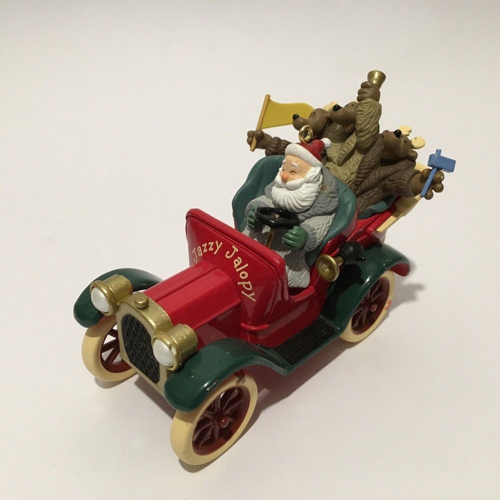 Hallmark Keepsake 1999 JAZZY JALOPY Santa Driving Car With Reindeer w/ sound
